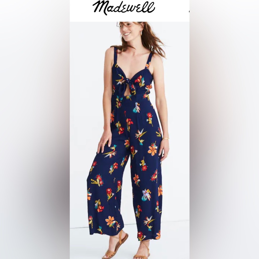 Madewell Plumeria Cutout Jumpsuit in Bird of Paradise Floral Navy Sz 2